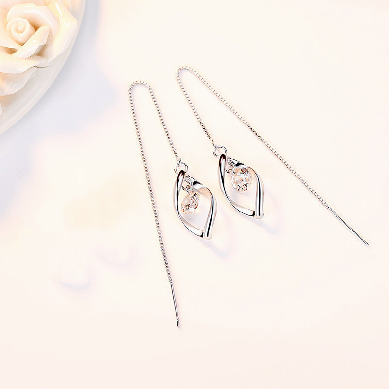 2pcs Luxurious Synthetic Zirconia Tassel Drop Earrings